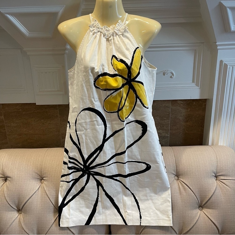 LONDON Style Dress Women 4 Off White And Bright Yellow Flower Dress